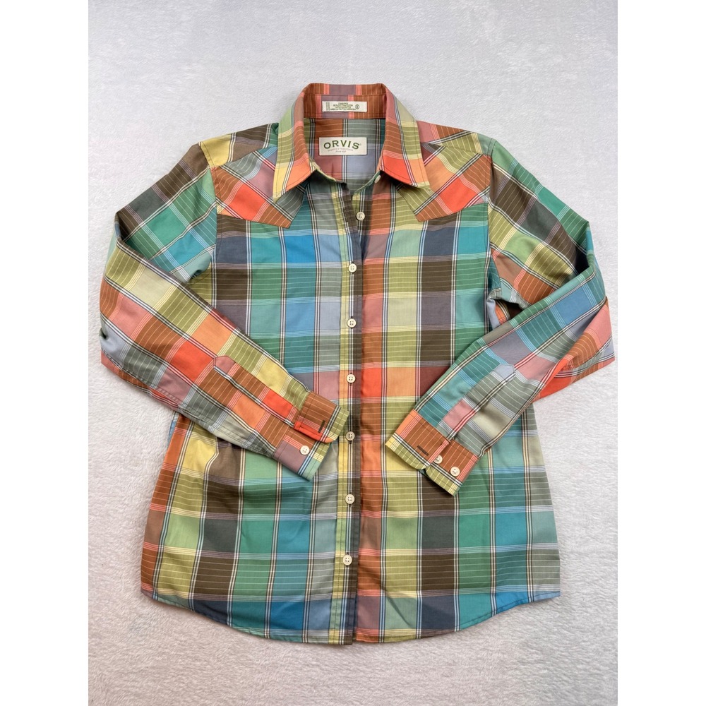 Orvis Sporting Traditions Womens Multicolor Plaid Western Yoke Button Down Shirt